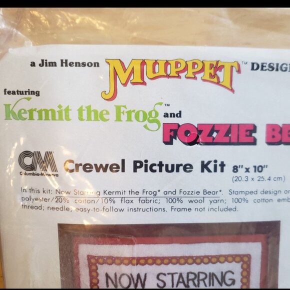 Kermit the Frog & Fozzie Bear Vintage Crewel Embroidery Kit-Unopened kit - Picture 2 of 4